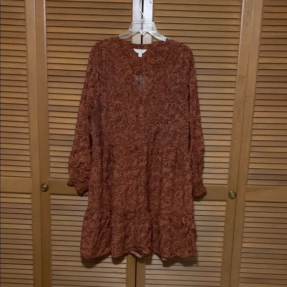 Terra & Sky Dresses & Skirts - Terra & Sky Brown Patterned Dress Long Sleeve 1X 16W-18W